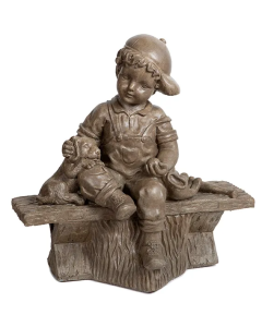 Small Boy On Bench w/ Dog