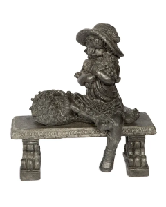 Small Girl On Bench w/ Flowers
